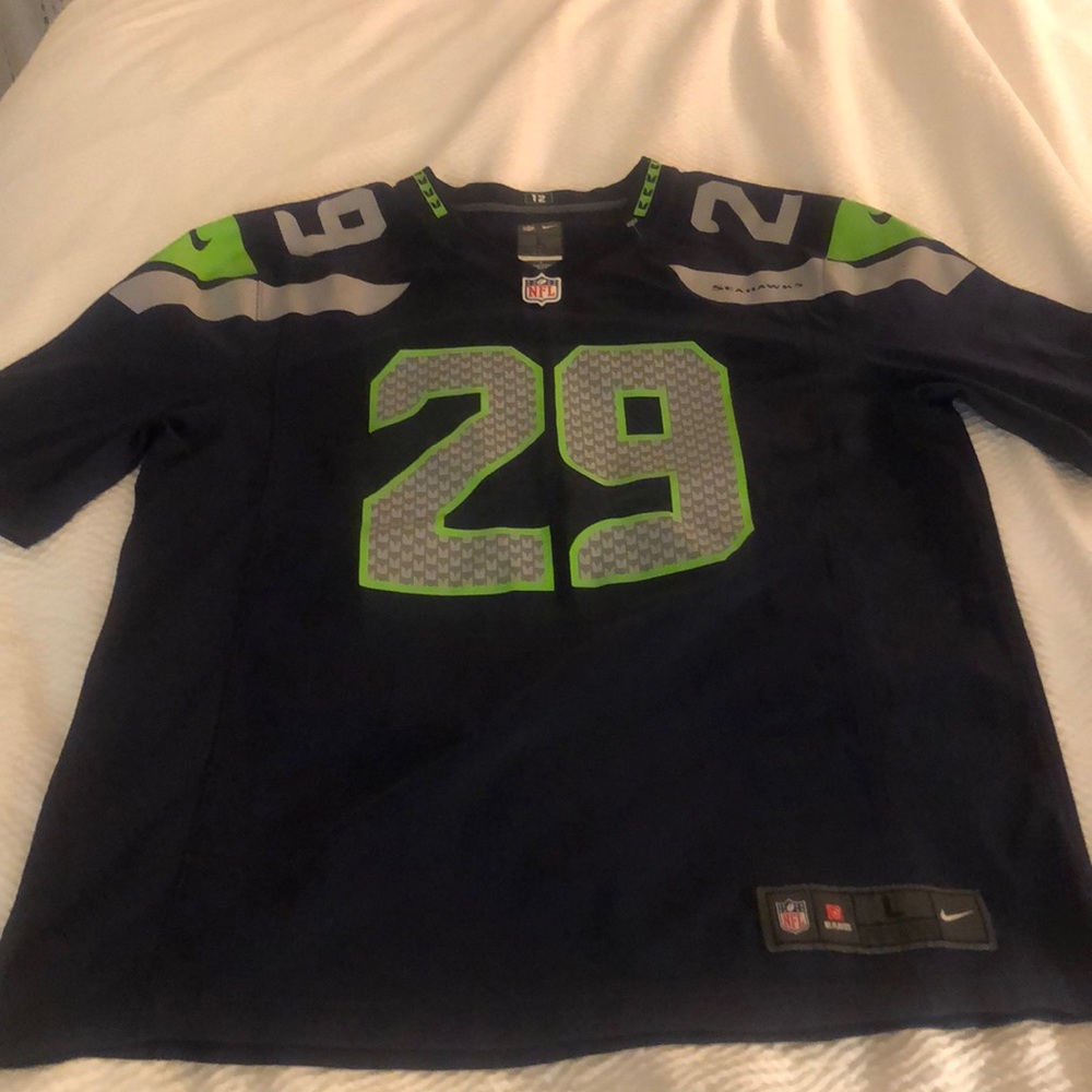 NEW Seahawks #29 Earl Thomas On Field NFL Jersey By Nike - Navy Men's Size L